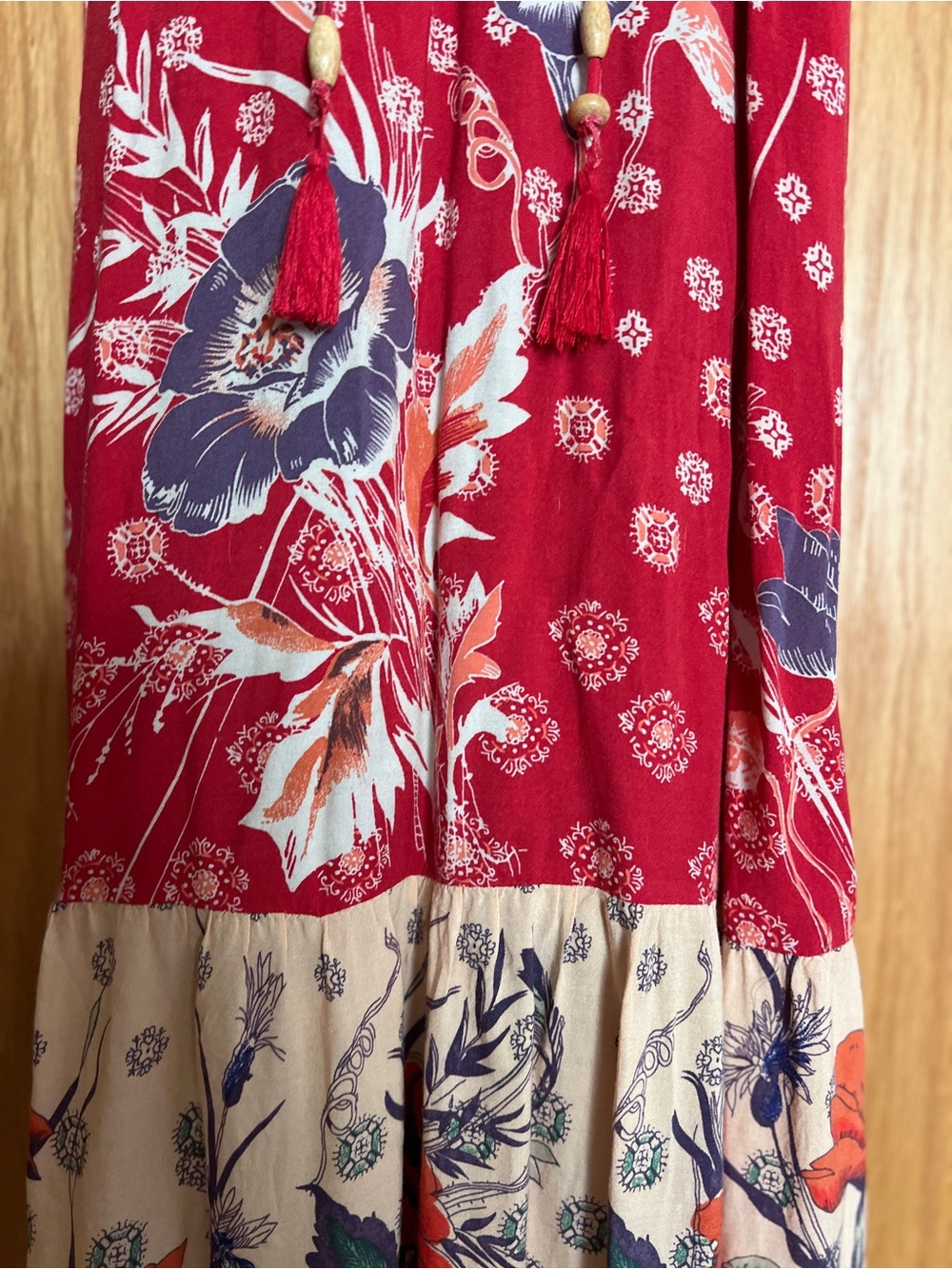 Anthropologie Maeve Vintage-Inspired Botanical Tassel Halter Maxi Dress (XS)